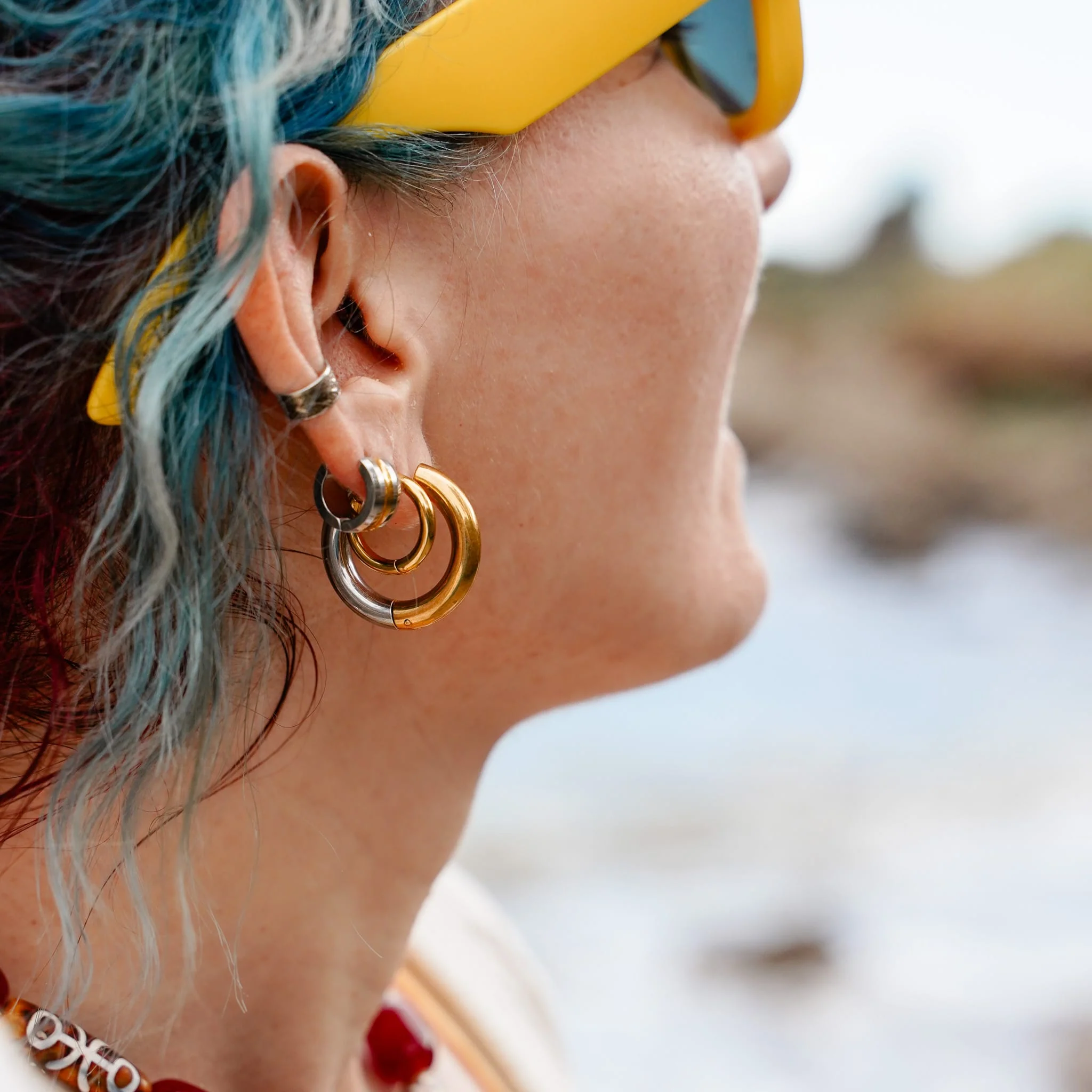 Two-Tone Huggies Earrings - Image 4